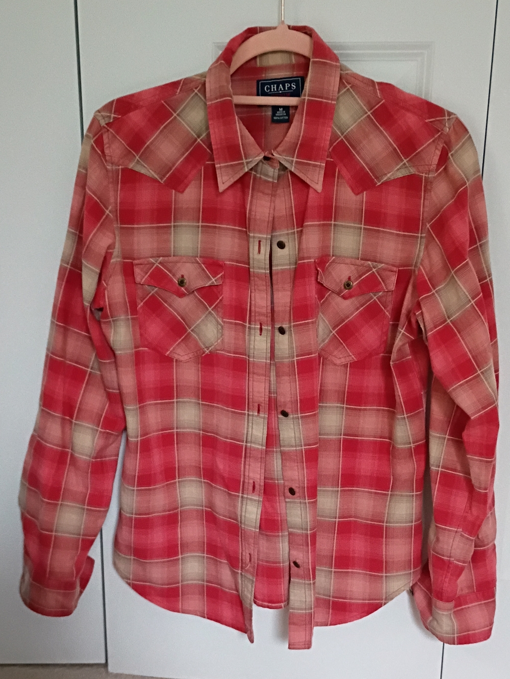 Chaps Coral Red Plaid Western Shirt